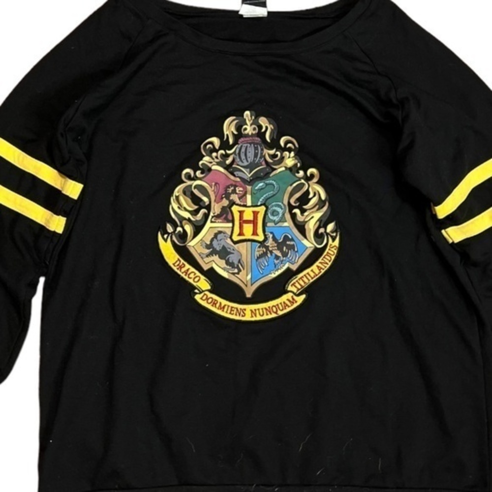 ✨Harry Potter 🪄 Black Draco Logo Front Varsity Arm Stripe Sweatshirt✨SZ M EUC